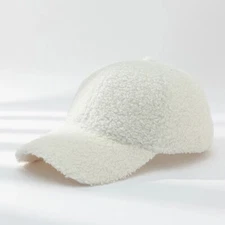 White Cozy Sherpa Fleece Baseball Cap Winter Warm Soft Hat Adjustable Unisex