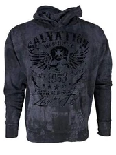 Archaic By Affliction Unisex Oversized Boxy Pullover Hoodie Black Tide