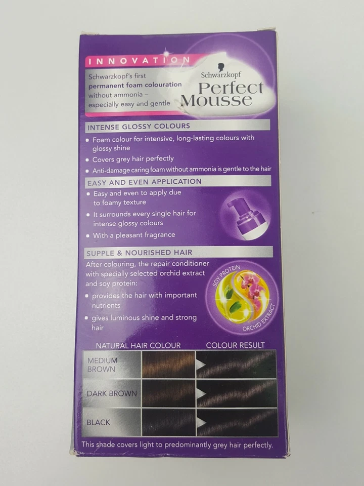 SCHWARZKOPF PERMANENT HAIR COLOUR BLACK 1-0 CREME SALON PERFECT MOUSSE FOAM - Image 4 of 4