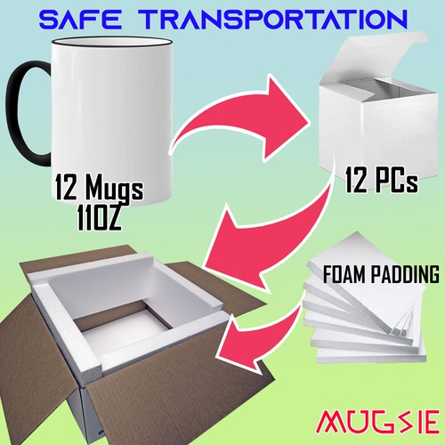 Tazas de café individuales de sublimación con mango de borde negro de 12 piezas 11 oz caja blanca - Imagen 2 de 4