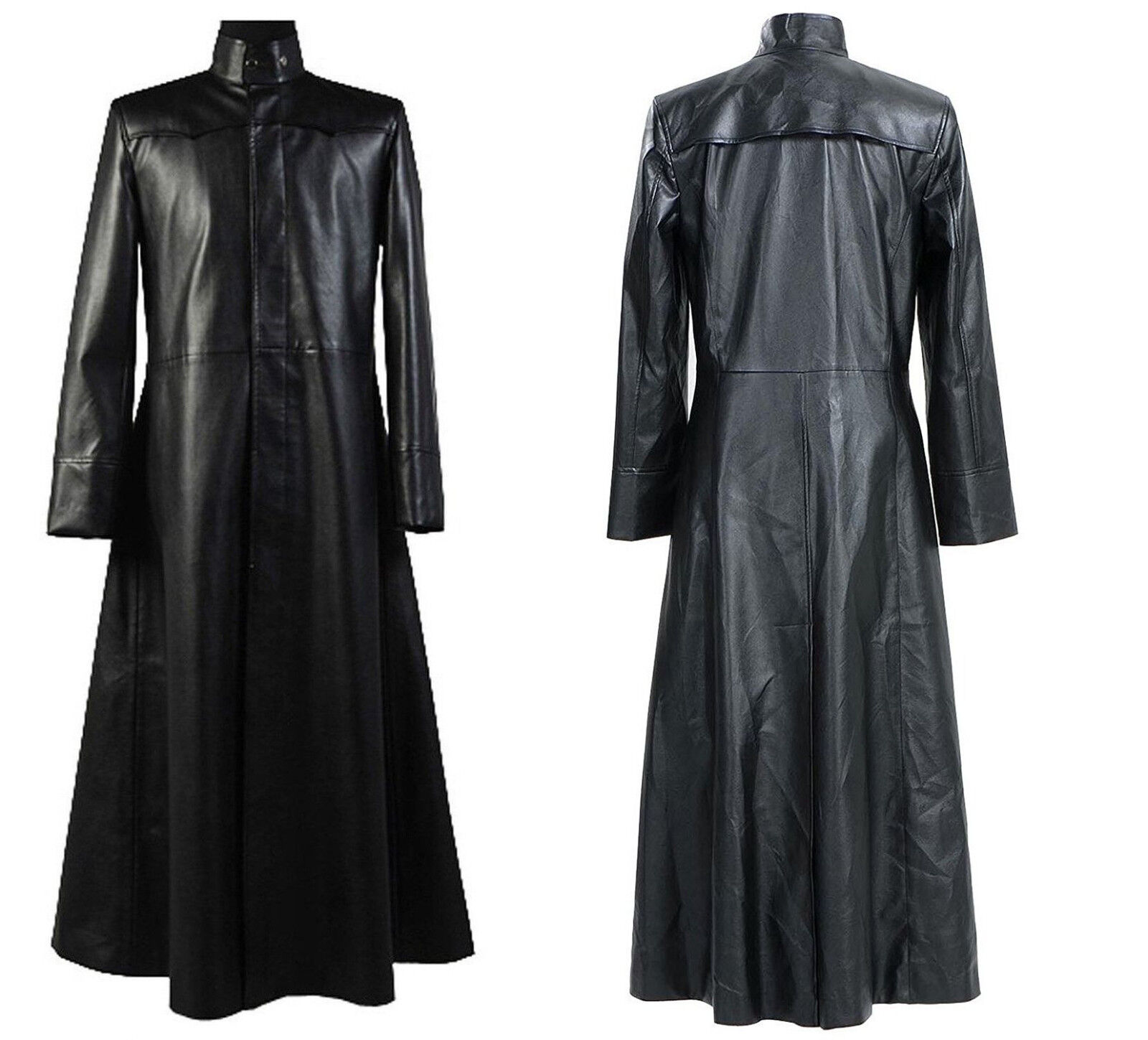 Neo Matrix Trench Coat Keanu Reeves Black Leather Trench Coat Gothic ...