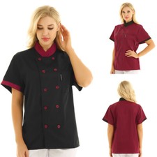 UK Women Short Sleeve Chef Jacket Chef Coat Restaurant Kitchen Uniform Workwear