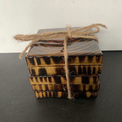Set Of 5 Burned Varnished Wooden Coasters