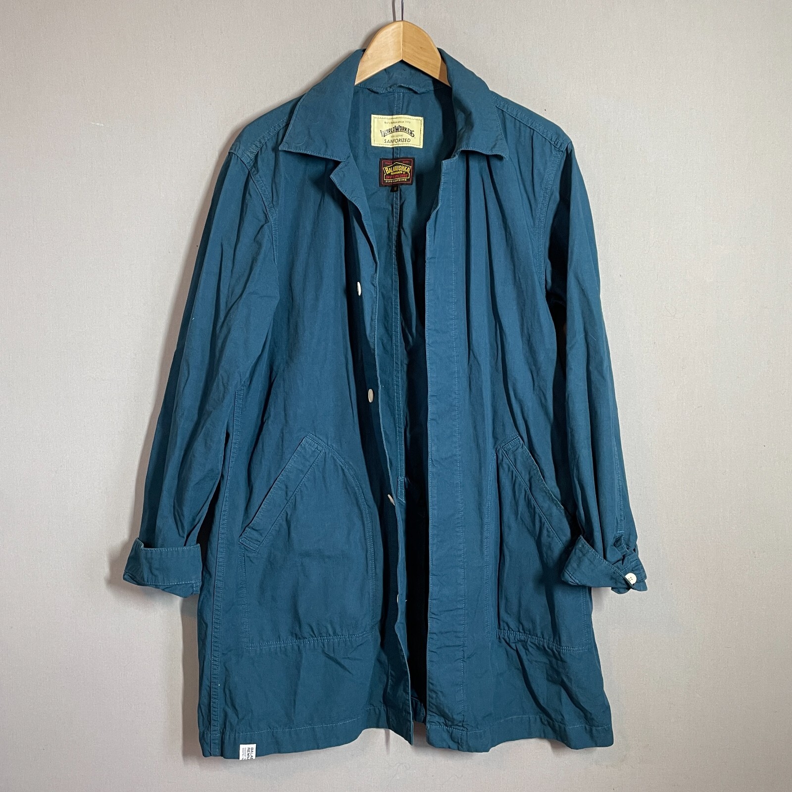 Balabushka Mens Blue Trench Jacket Minimalist Sanforized Capsule Style