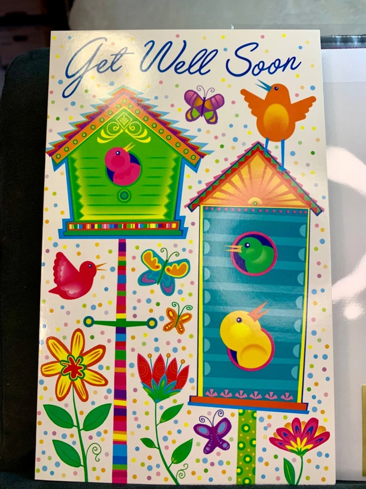 Get Well Soon Greeting Card Beautiful Birds Birdhouses Healing Thoughts - Image 2 of 4