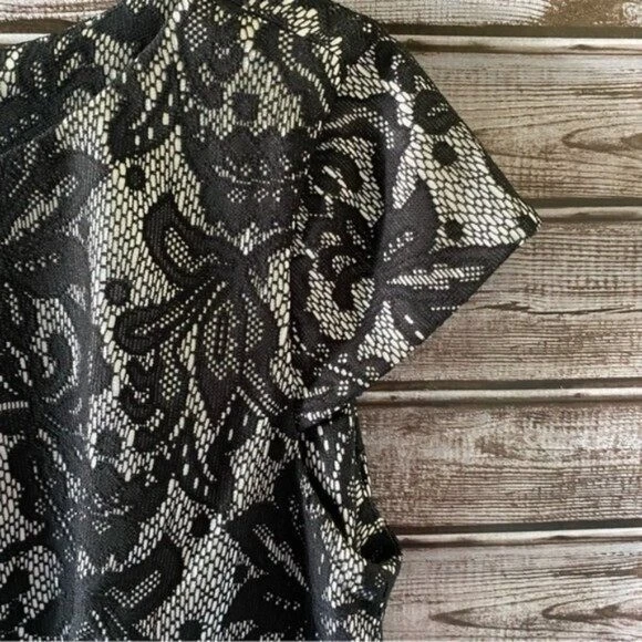 Abito donna nero Alyx Limited taglia 12 pizzo sovrapposizione cappuccio manica cerniera posteriore