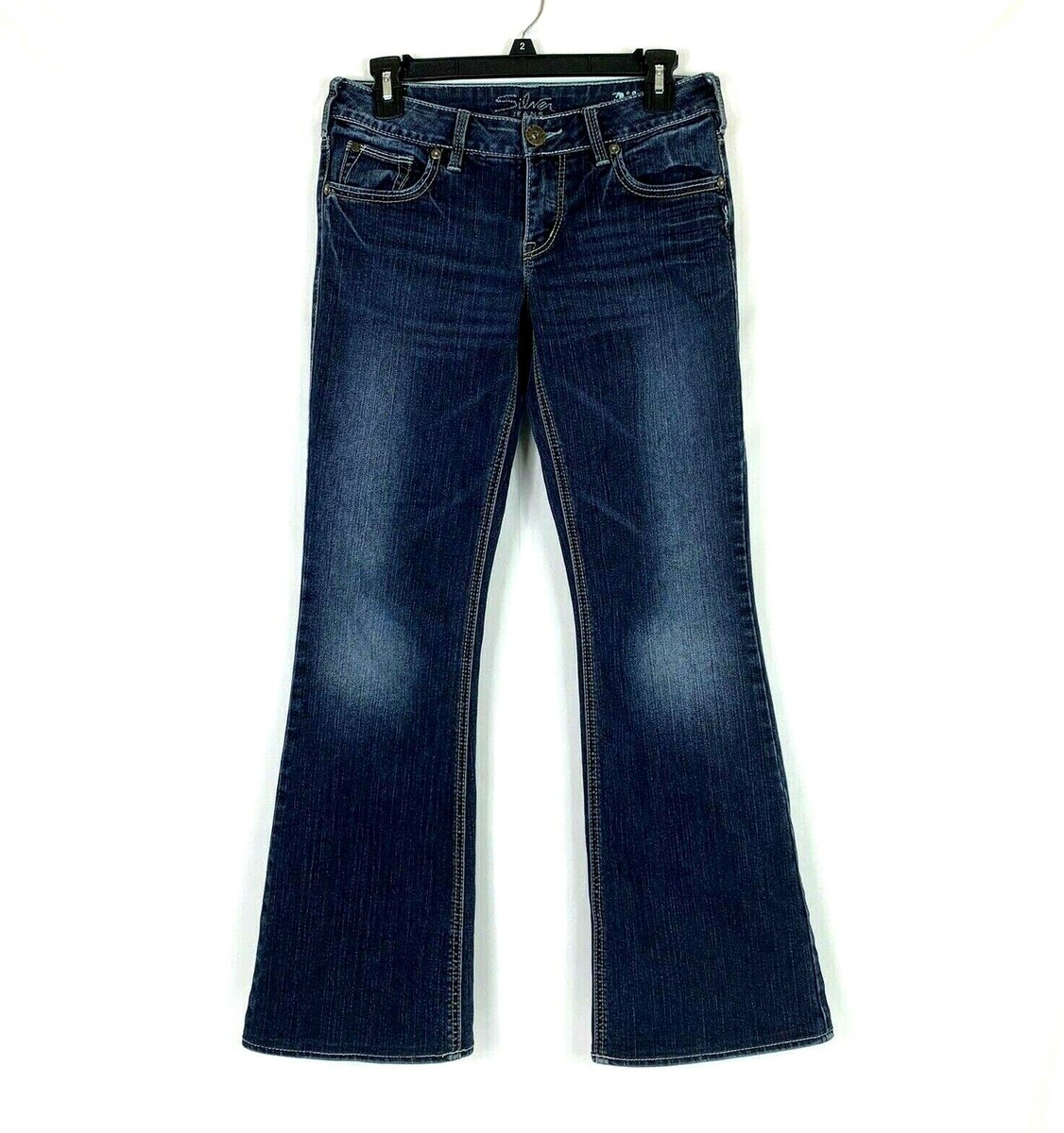 Silver Jeans Women's Aiko Stretch Flare Dark Wash Blue Denim Size