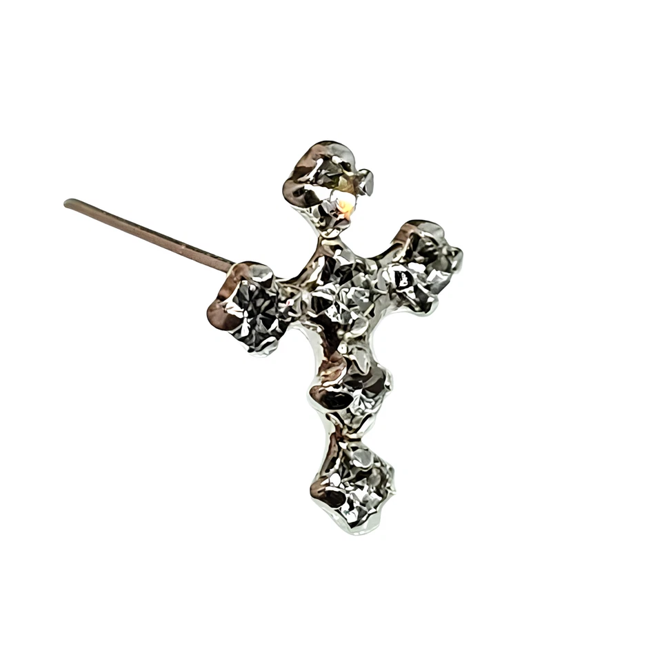 Cruz Pendiente Nariz Cristal Circonita 925 Plata de Ley 22g (0.6mm) Recto - Imagen 4 de 4