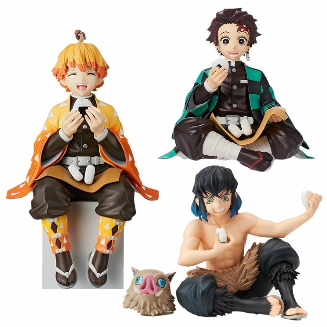 Naa Anime Demon Slayer Tanjirou Eat Rice Balls Cute Sitting Ver PVC Action  Figure Shinob Zenitsu