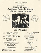 Van Halen Concert Flyer 1976 Pasadena Civic Auditorium