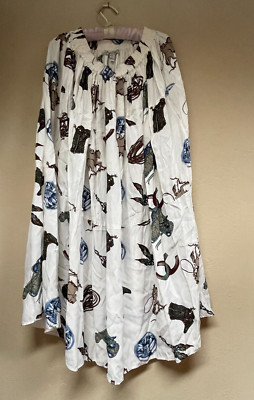 Vintage Adobe Rose Womens White Printed Pull-On Midi Skirt Medium Rayon Pleated