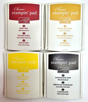 4 Stampin' Up! Stampin' Pad Chocolate Chip More Mustard Yoyo Yellow Ruby Red