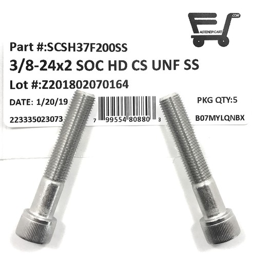 (5) 3/8-24x2 Stainless Steel Socket Head Cap Screw Allen Drive FINE THREAD - Picture 2 of 5