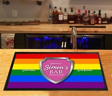 Personalised Bar runner Mat -  Chrome crest Rainbow Flag Bar runner 