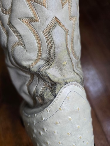 Botas Vaqueras Vintage Marca Acme Blanco Avestruz Talla 10.5 EW Ex Anchas - Imagen 11 de 20
