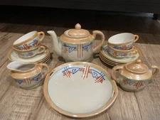 VINTAGE 1930s Japanese ART DECO Miniature Ceramic Coffee Tea Service Set 15Items