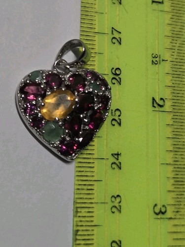Natural Citrine,Emerald & Garnet Heart 925 Sterling Silver Pendant 1306 - Picture 4 of 6