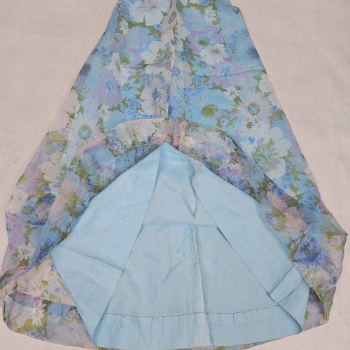 Vintage 70s Ball Gown Dress Shrug Blue Green Floral Halter Chiffon Lined Size 5 - Picture 15 of 20