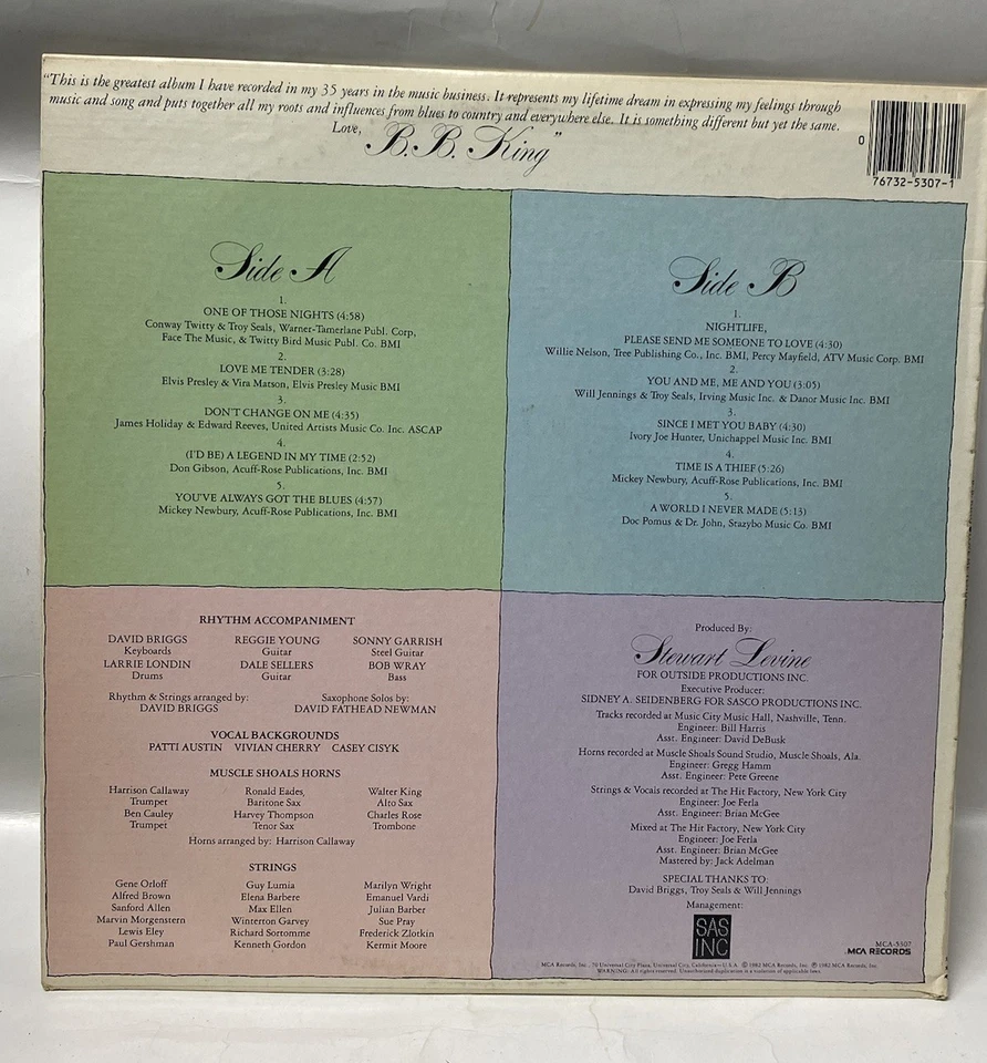B.B. King - Love Me Tender LP Vinyl 1982 MCA Records Jazz Blues VG+ Foto 2 de 4