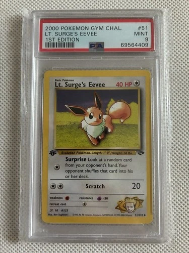 Pokémon Lt. Surge's Eevee 51/132 Gym Challenge 1st Edition PSA 9