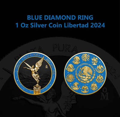 #ad 2024 1 oz Mexico Libertad Blue Diamond Ring Silver Color Coin mintage 250 $175.00