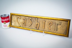 CASHIER - ANTIQUE BRONZE BANK SIGN - CUSTOM FRAMED - READY TO HANG