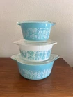 Vintage Pyrex Amish Butterprint Cinderella Casserole Set 473 474 475 Lids Glossy