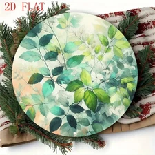 2D Flat, 1pc Tropical Green Leaf Round Metal Wall Art Sign - 2D Flat Printed Alu