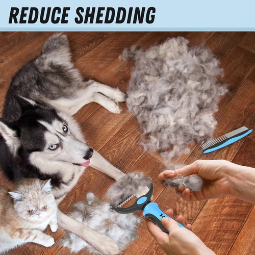 Docrok Pet Grooming Combo - Blaue Enthaarungsbürste mit Metallkamm zum Entwirren... - Bild 5 von 7