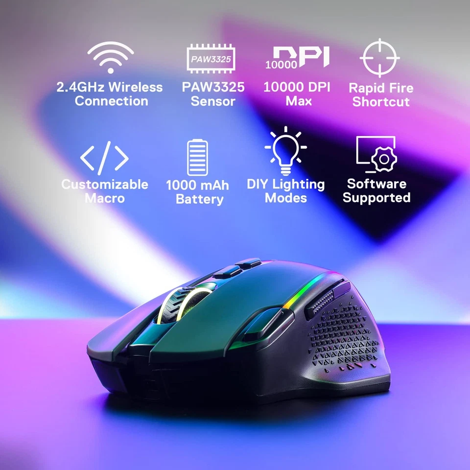 M810 Pro Wireless Gaming Mouse, 10000 DPI Wired/Wireless Gamer Mouse w/Rapid ... - Image 3 of 4