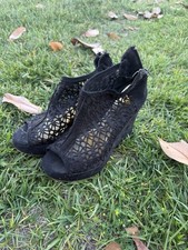 Black Lace Peep Toe Wedge Booties  Size 8