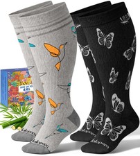 Wide Calf Bamboo Viscose Compression Socks for Women Men - 2 Pairs 15-20 mmHg...