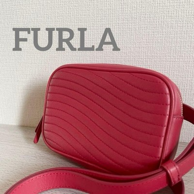 FURLA Red Leather Shoulder Bag Waist Pouch Crossbody Authentic Women's Bag