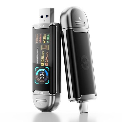 MOVE SPEED 128GB USB Drive with Smart Display 1090MB/s USB 3.2 Gen2 and Type ...