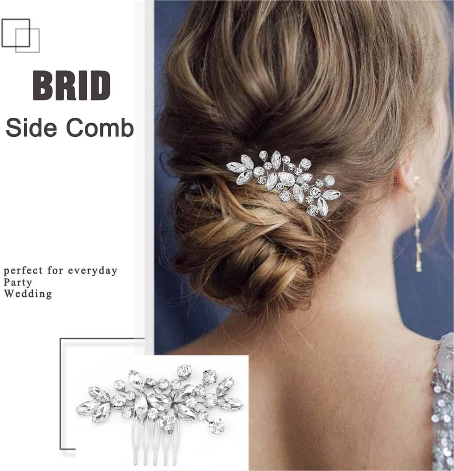 Pettine Sposa per Capelli Con Fiori Di Perle Cristallo Accessori Capelli Sposa P - Immagine 3 di 4