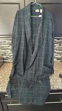 LL Bean Scotch Plaid Flannel 100 Cotton Bath Robe Green Blue Men Sz Large Tall