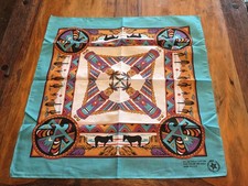 Vintage Aztec Design Bandana Turquoise Fast Color Made in USA,Poly/Cotton,22"