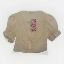 ROMWE Top Women S Ivory Short Puff Sleeve Cover Up Swimwear/Pool Sheer Crop NEW