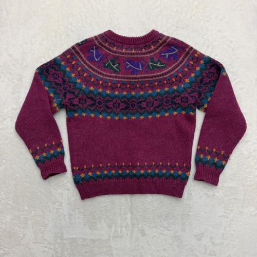 Vintage Woolrich Cardigan Sweater Womens Medium Purple Fair Isle Leaf Wool, Size M, $44 - Photo 9