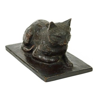 Antique 'C.C.B. 1925' Signed Gorham Founders Cast Bronze Reclining Cat Sculpture
