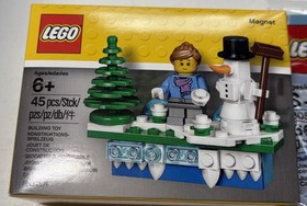RETIRED LEGO 853663 Snowman Magnet + 5004934 Christmas Tree Ornament Holiday