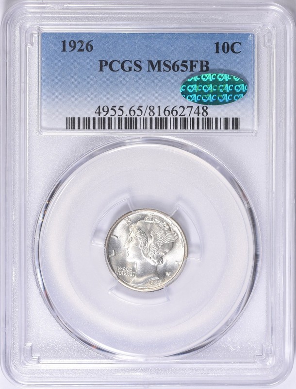1926 Mercury Dime : PCGS MS65FB  CAC  Blazing White