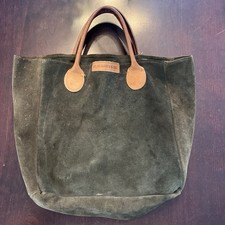 Vintage G.H. Bass Co Olive Green Suede Tote Brown Leather Handles