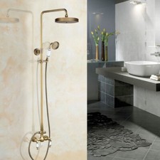 Antique Brass Bathroom 8 Inch Round Rain Shower Head Faucet Set Mixer Tap fan109