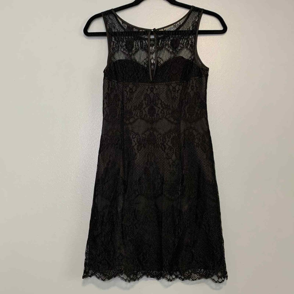 chinese dress ladies ARMANI EXCHANGE BLACK & NUDE LINED LACE DRESS SIZE 4  Whispers Dress Agency