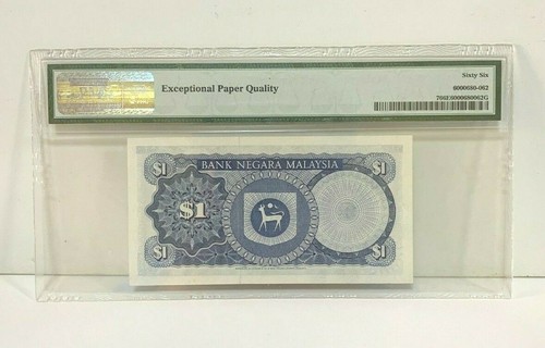 1972(ND)Malaysia 1 Ringgit P-7 "GABENUR" Banknote PMG 66 EPQ - Picture 2 of 2