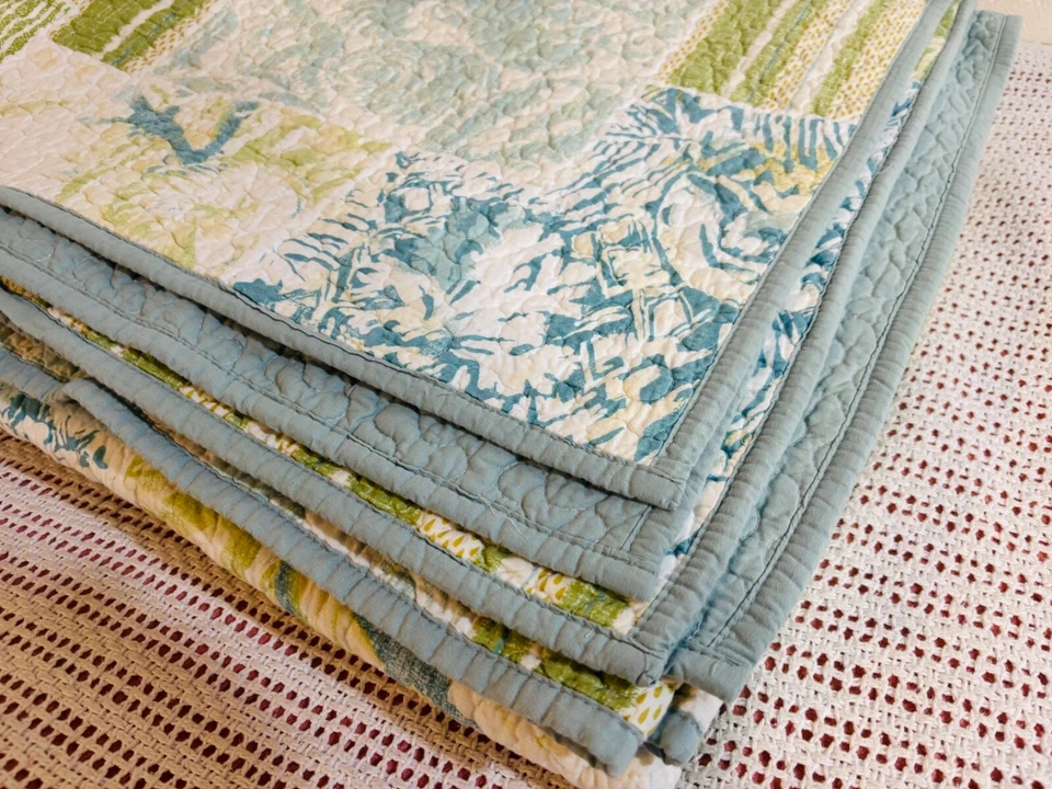 Edredón reversible Madison Park Stone Harbor Queen azul verde 100 % algodón Foto 2 de 4