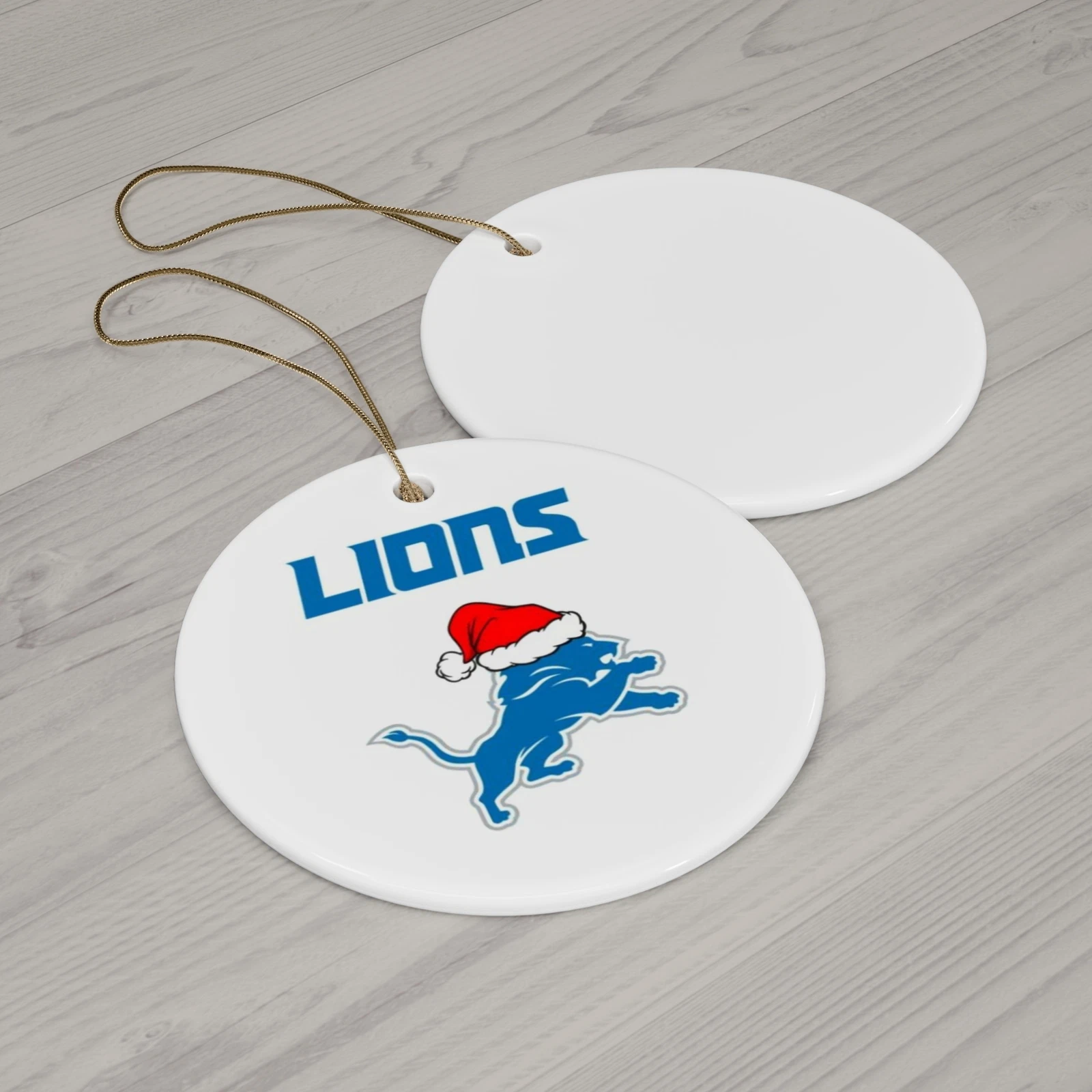 Detroit Lions Christmas Ceramic Ornament football Decoration Lions Fan Santa Hat
