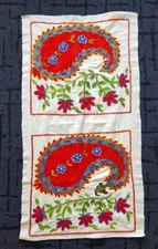 UZBEK SILK FLORAL DOUBLE PANEL EMBROIDERY - SILK ON COTTON - 20" x 42"