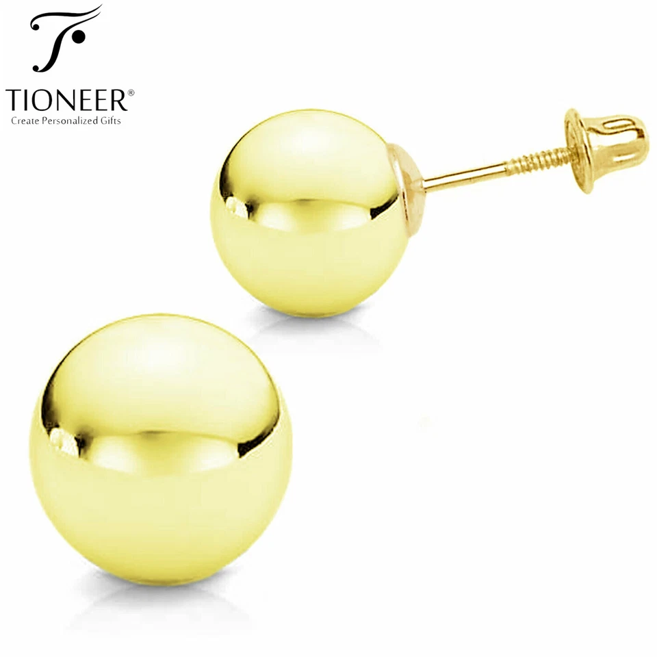 14K 黄金极简主义圆形空心滚珠螺丝耳钉耳环 2 毫米至 8 毫米 — 第 3/4 张图片